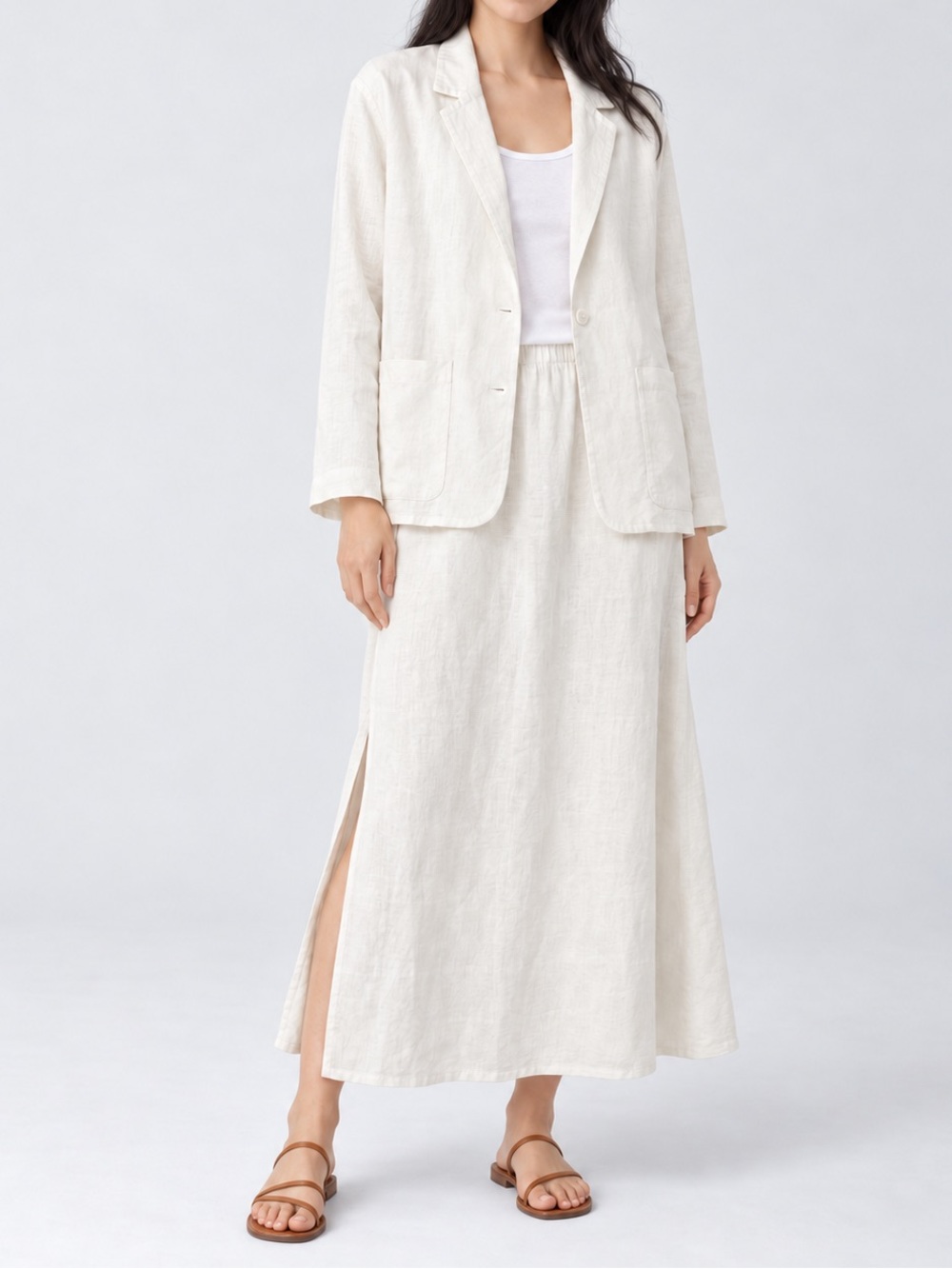 Eileen Fisher linen set blazer xl, skirt L off white organic linen